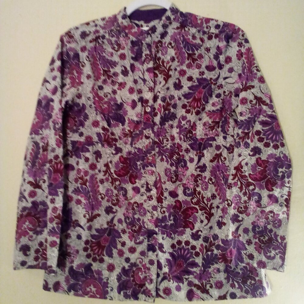 Charter Club Blouse Women 6P 6 Petite Button Up Long Sleeve Paisley Purple Gray